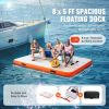 Inflatable Floating Dock, 8 x 5FT Inflatable Dock Platform, Non-Slip Water Floating Dock Mat with Portable Carrying Bag & Detachable Ladder