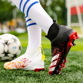 New high top football shoes men's and women's TF broken nails middle school students AG long nails sports training game football shoes (Color: White + Black (spike), size: 45)