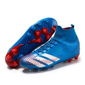 New high top football shoes men's and women's TF broken nails middle school students AG long nails sports training game football shoes (Color: Blue (spike), size: 35)