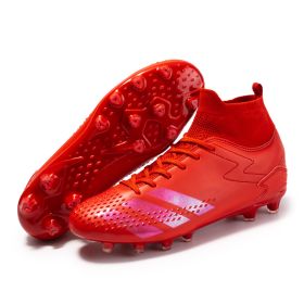 New high top football shoes men's and women's TF broken nails middle school students AG long nails sports training game football shoes (Color: Red (spike), size: 40)