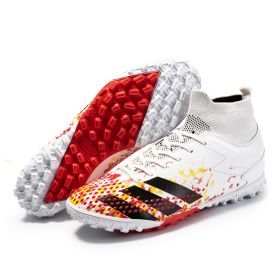 New high top football shoes men's and women's TF broken nails middle school students AG long nails sports training game football shoes (Color: White (broken nail), size: 40)