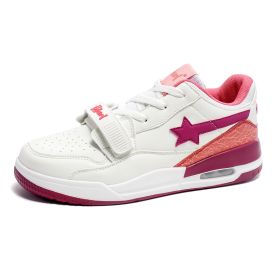 Fashion new men's and women's casual sports shoes comfortable breathable board shoes men's casual shoes (Color: White pink, size: 39)