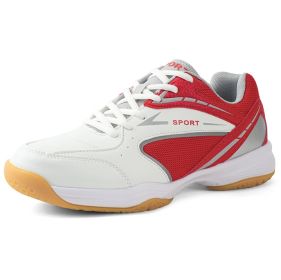 New wear resistant non-slip lightweight breathable men's and women's badminton shoes tennis shoes men's sports shoes (Color: White red, size: 43)