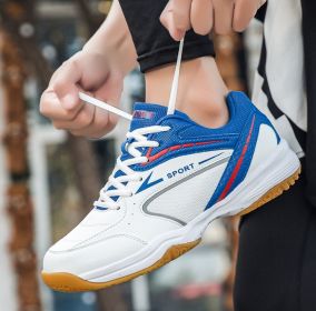 New wear resistant non-slip lightweight breathable men's and women's badminton shoes tennis shoes men's sports shoes (Color: White blue, size: 40)