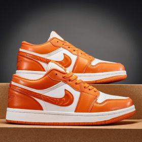 New Air Force AJ1 green apple couple shoes men's sports basketball shoes fashion trend match men's and women's casual sports shoes 36-45 (Color: White orange, size: 40)