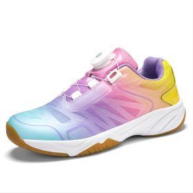 New seamless cutting process breathable shock absorption wear-resistant non-slip children's tennis badminton shoes Sports tennis shoes 30-41 (Color: Pink Purple, size: 32)